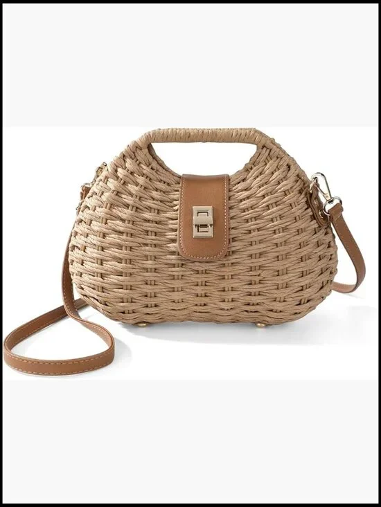 Boho Straw Clutch Crossbody Bag Adjustable Strap Summer Beach Purse Elegant - Picture 1 of 7